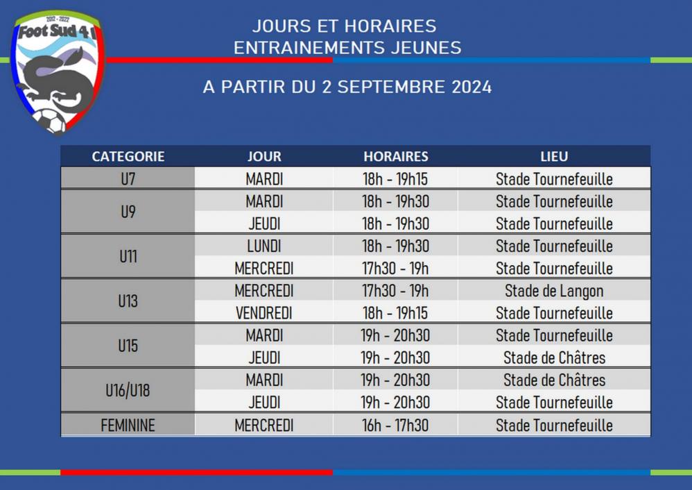 Planning entrainements 4